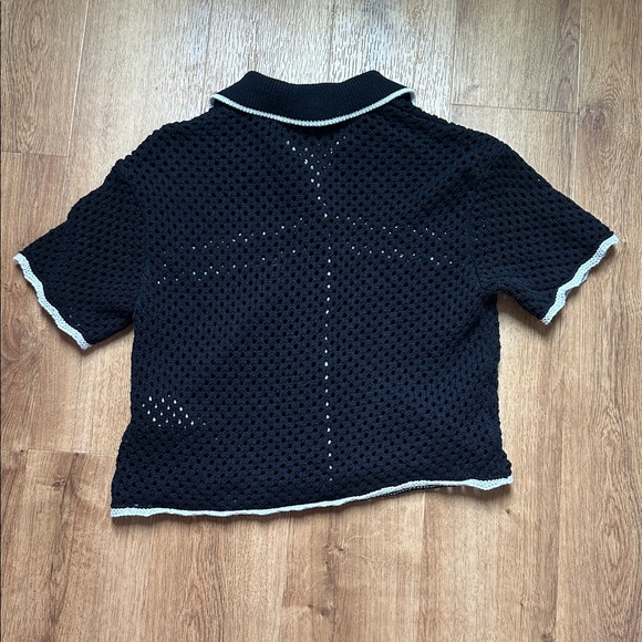 Abercrombie & Fitch Black Knit Shorts Sleeve Cardigan with White Edging Size XS - Picture 7 of 8